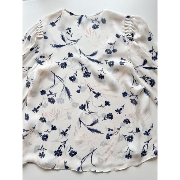 JOIE Yadra White Floral Double Faced 100% Silk Georgette V-Neck Blouse, Size L - Picture 12 of 16